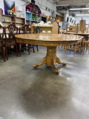 Vintage Pressed Oak Clawfoot Dining Table with Leaf