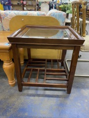 Mission Style Glass Top Side Table