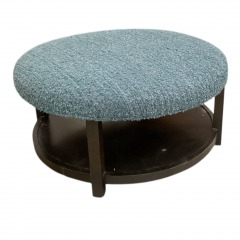 Black Base Round Rolling Ottoman Blue Fuzzy Top (as is-missing wheel)