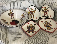 (4) Tabletops Gallery King of Hearts Playing Cards Ceramic Snack Plates Handmade