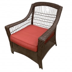 Brown Wicker Patio Chair W\/Red Seat