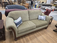 CLAYTON MARCUS LIGHT GREEN CURLED ARM SOFA