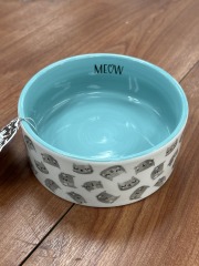 White\/Teal Ceramic Cat Bowl