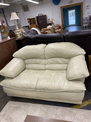 Ivory Clam Shell Leather Loveseat