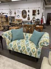 Patterned Ikat Scroll Arms Loveseat