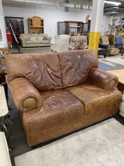 Homey Brown Leather Loveseat