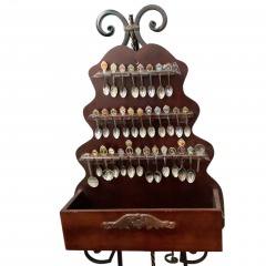Wooden Display W\/ 33 Commemorative Spoons