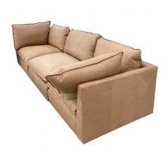 Arhaus 3 pc Brown Leather Sofa