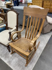 Vintage Wood Rocking Chair with Cute Bird Detail