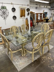 Regal Ivory Wood and Glass Dining Tbale with Six Chairs