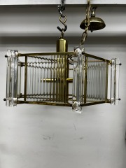 Art Deco Brass Fluted Glass Light Fixture
