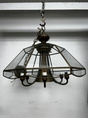 MCM 7 Light Brass and Glass Chandelier