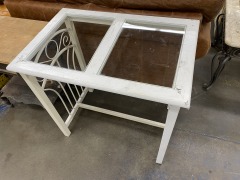 Glass Top & Wood with Metal Accents Side Table