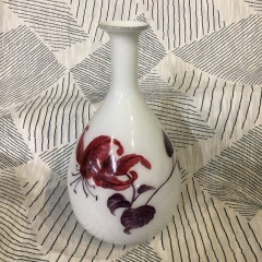 White Opalescent Vase with Hand Painted Flowers