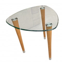 Mid-Century Triangle Glass & Wood Legs End Table
