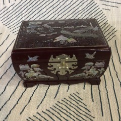Korean lacquerware jewelry box featuring mother-of-pearl inlay.