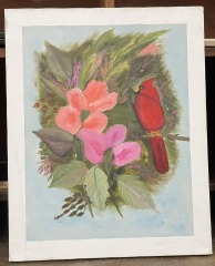Cardinal w\/Flowers Original Painting