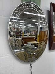 Delicate Floral Etched Oval Glass Mirror