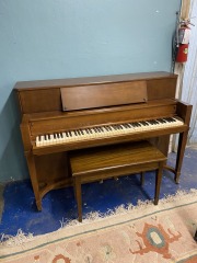 Beautiful Wood and Ivory Piano with Bench