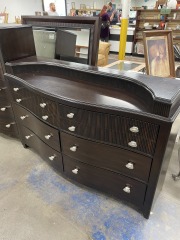 Modern Curvy Dark Wood Dresser with Mirror