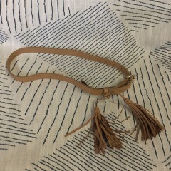 Cleobella Narrow Tan Adjustable Tassel Leather Belt. OS