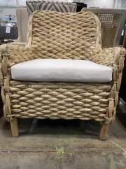 Outdoor Wicker Chair with White Cushion