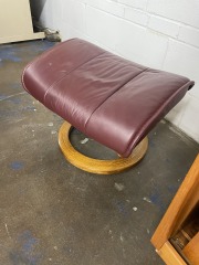 Ekornes Burgundy Leather Ottoman