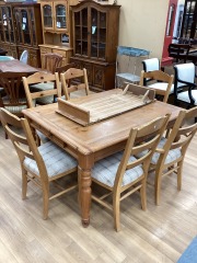 KNOTTY PINE 1 LEAF DINING TABLE W\/ 6 CHAIRS