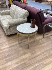 FRENCH LOUIS XVI STYLE SIDE TABLE W\/ WHITE FAUX MARBLE TOP