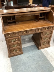 DARK BROWN ROLL TOP VINTAGE STYLE DESK