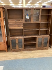 MEDIUM BROWN WOOD STYLE 2 PIECE WALL UNIT 72\