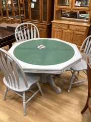 GRAY BLUE PAINTED POKER GAME TABLE W\/ 3 CHAIRS