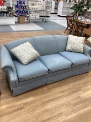 NORWALK FURN. BABY BLUE ROUNDED BACK SKIRTED SOFA