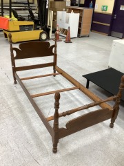 DARK BROWN WOODEN TWIN SIZE BED