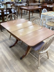 LIGHT OAK DROP LEAF VINTAGE DINING TABLE W\/ BRASS FEET