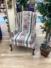 CREAM AND GREEN STRIPED QEEN ANNE WINGBACK