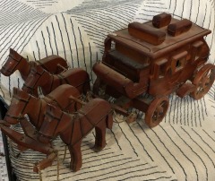 vintage handcrafted wooden stagecoach with a team of horses.  *NEEDS REPAIR*
