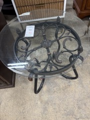 Wrought Iron End Table w\/Glass Top