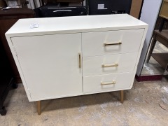 White Laminate 3 Drawer w\/Brass Trim
