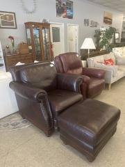 Studded Leather Chair & Ottoman