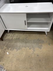 White sliding door console table