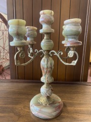 Handcarved Onyx Candalabra  n Brass Trim