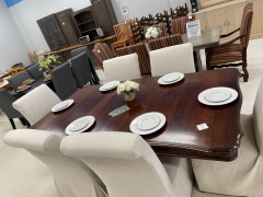 Cherry Dining Set w\/6 linen chairs