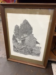 Log Cabin Black & White Print