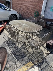 Rose Motif Wrought Iron Patio Table & Six Chairs