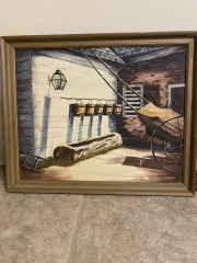 70's Rustic Barn Scene Oil Painting by H. Macke