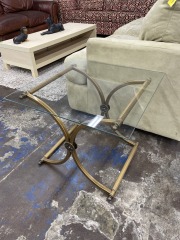 Brushed Metal & Glass Side Table