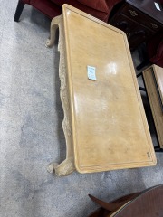 blond wood\/ornate trim coffee table