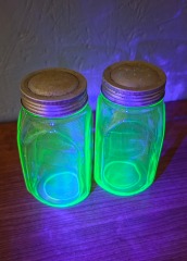 Vintage Uranium Glass Large Shaker Set of Two
