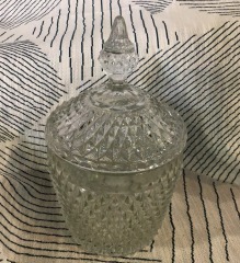 Indiana Glass Clear Diamond Point Ice Bucket with its matching lid.